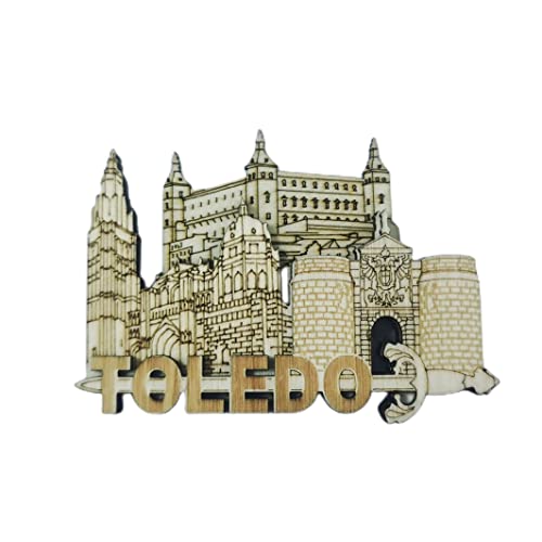 Toledo España - Imán de recuerdo para nevera en 3D, hecho a mano, de madera Toledo