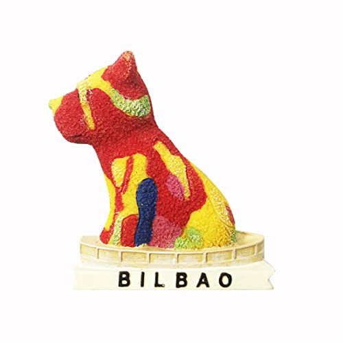 Bilbao España 3D Escultura de cachorro rojo para nevera, regalo de recuerdo, resina hecha a mano Bilbao, imán para nevera para hogar y cocina, colección de decoración