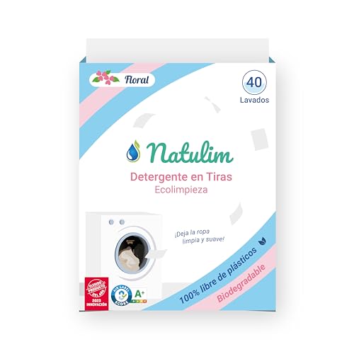 Natulim - Detergente en Tiras para Lavadora (40 Lavados) - Incluye efecto Suavizante, Ecológico, Hipoalergénico - Ropa limpia y suave sin ensuciar el Planeta (Fragancia Floral)
