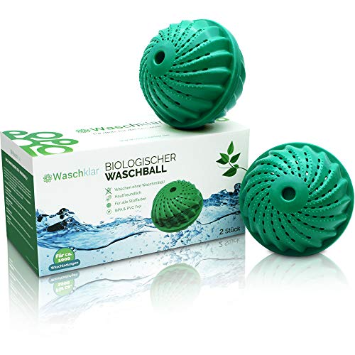 2 bolas de lavado ecológicas de Waschklar®, con protección contra fugas, ropa limpia sin detergente, para lavadora, productos sostenibles, bolas de lavado biológicas para alérgicos.