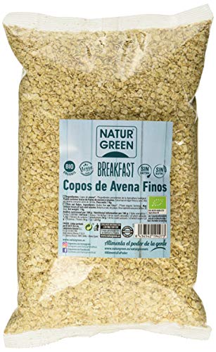NaturGreen - Copos De Avena Finos, Avena Sin Gluten Bio, Integral, Ideal para Desayuno, 100% Ecológico - 1Kg, Pack 6 unidades