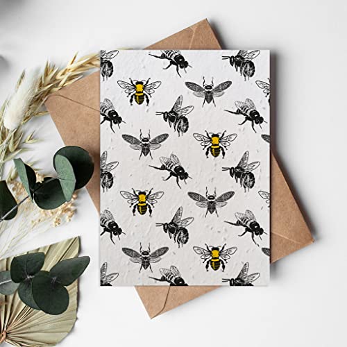 Tarjeta de felicitación plantable de papel de semillas ecológica, biodegradable, sostenible, hecha de productos textiles de algodón reciclado, The Bees